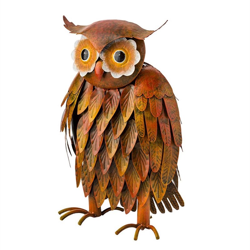 Handcrafted and Hand Painted Indoor/Outdoor Metal Owl Sculpture, 10"x5"x13"inches