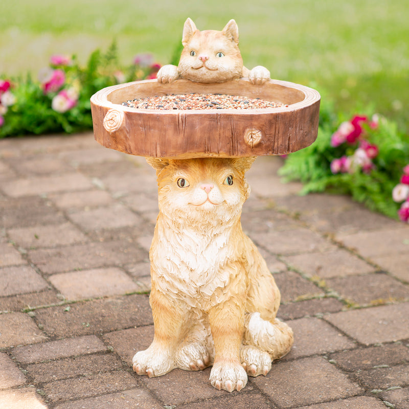 Whimsical Cat and Kitten Resin Bird Feeder Garden Accent,go8488