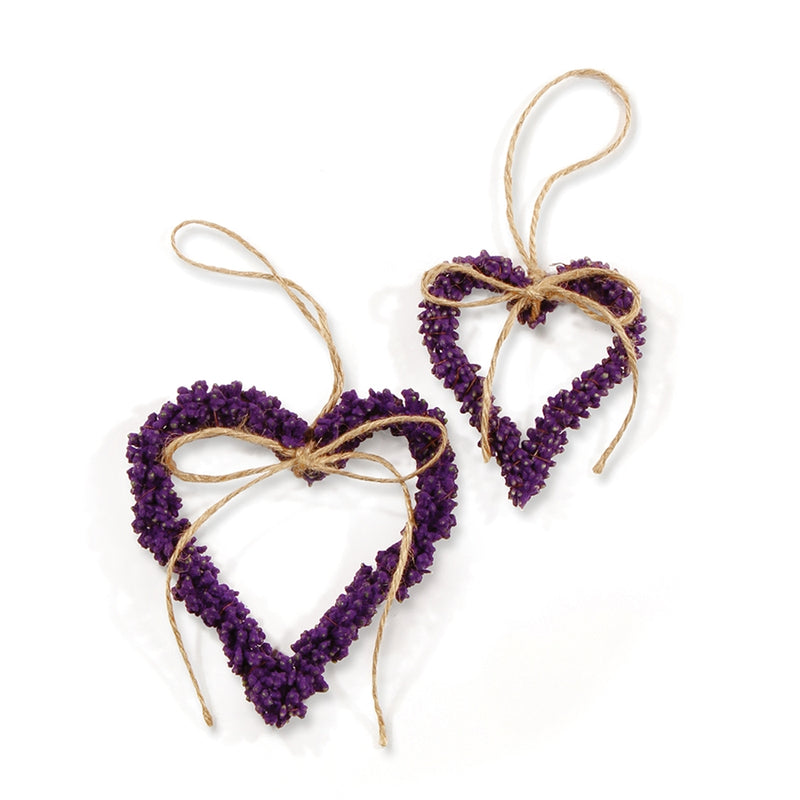 FRENCH LAVENDER HEART ORNS ST/2