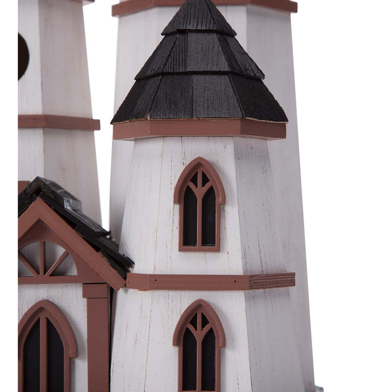 Evergreen Bird House,Three Tower Castle Birdhouse with Dragon Weathervane,7.75x9x16.5 Inches
