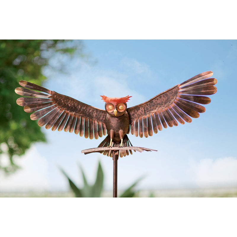 Handcrafted Bronze-Colored Metal Owl Garden Sculpture on Stake, 34.5"x6.25"x59.5"inches
