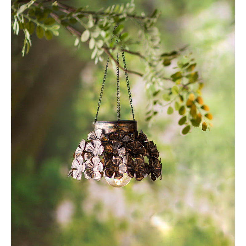 Antiqued Metal Hanging Indoor/Outdoor Flower Light - Flowers,7"x7"x14.96"inches