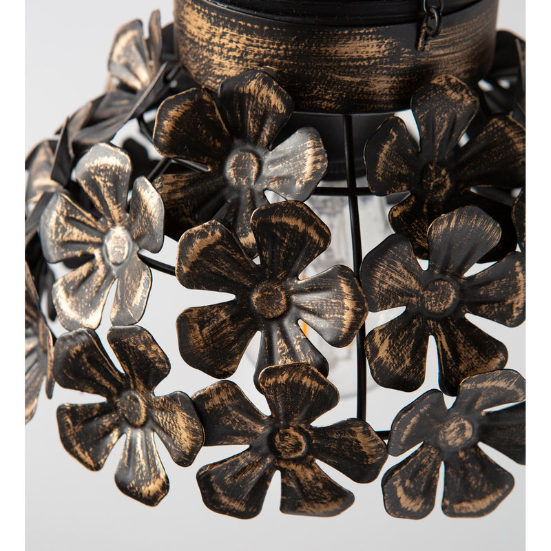 Antiqued Metal Hanging Indoor/Outdoor Flower Light - Flowers,7"x7"x14.96"inches