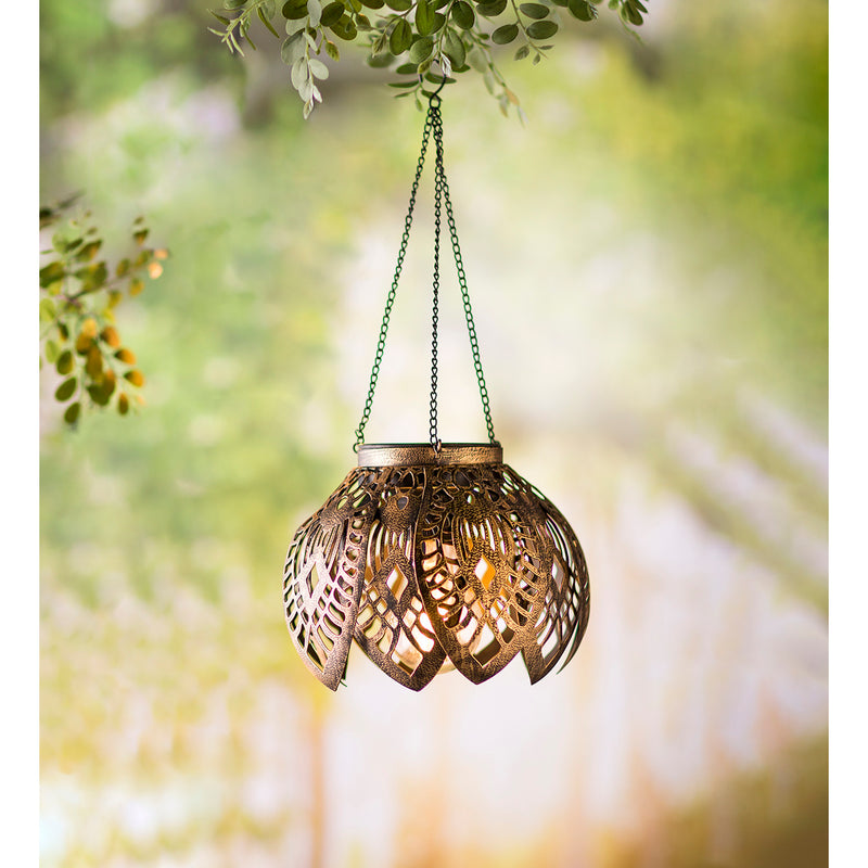 Antiqued Metal Hanging Indoor/Outdoor Flower Light - Leaves,7"x7"x14.96"inches