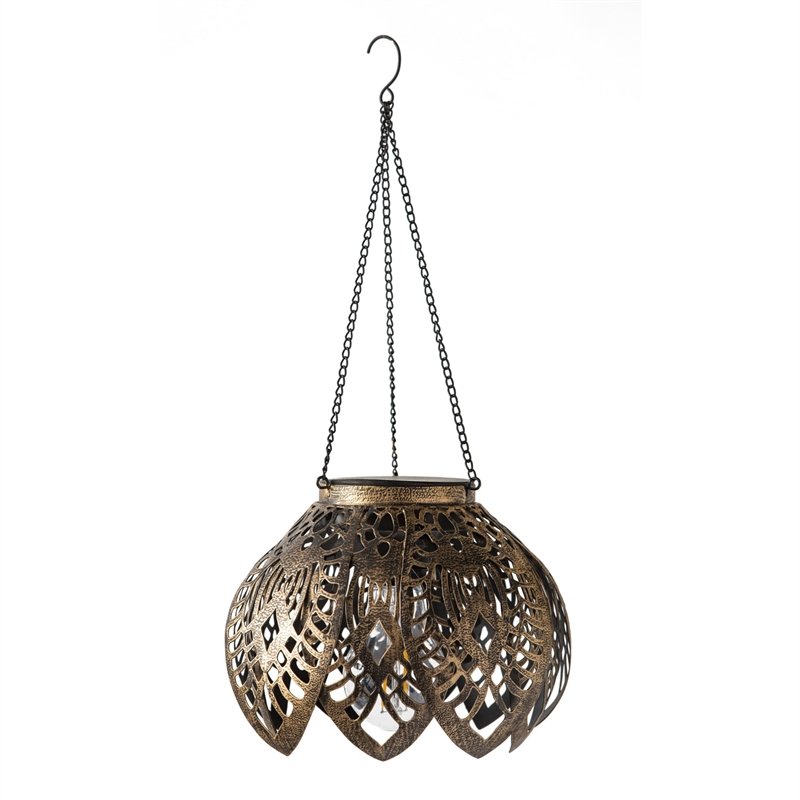 Antiqued Metal Hanging Indoor/Outdoor Flower Light - Leaves,7"x7"x14.96"inches