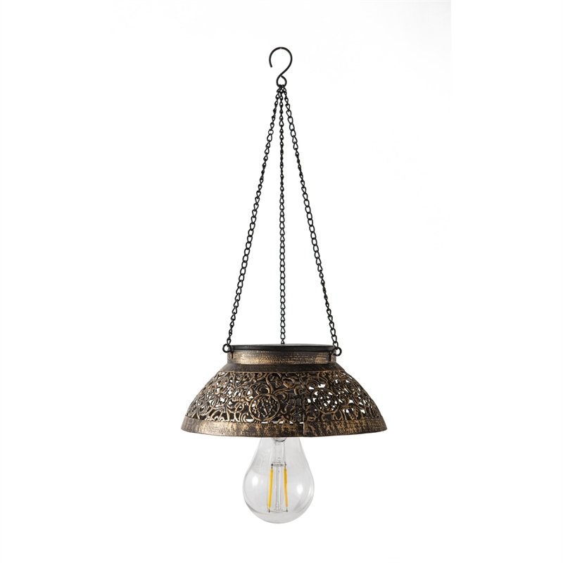 Antiqued Metal Hanging Indoor/Outdoor Flower Light - Scalloped, 7"x7"x14.96"inches