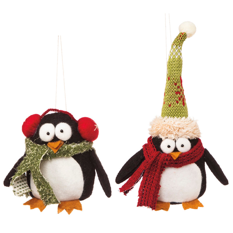 Evergreen Plush Penguin Ornaments in Wooden Tray, Includes 12 Pieces, 6.7'' x 9.8'' x 3.9'' inches