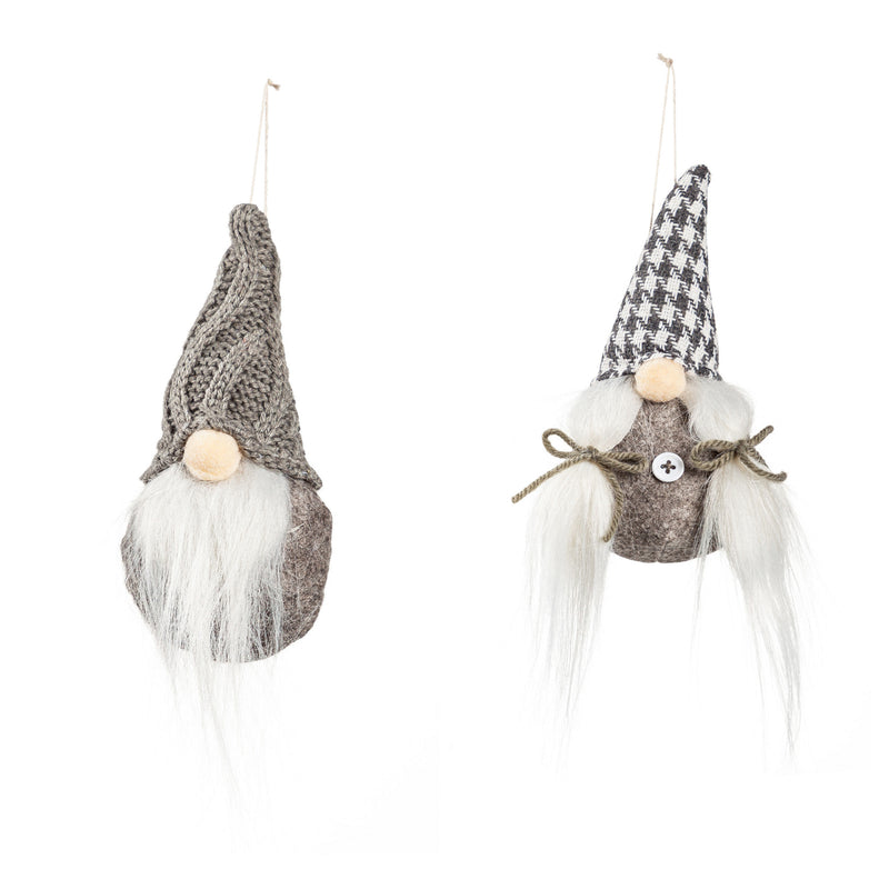 Plush Grey Plaid Gnome Ornament, 2 Asst, 6 of each, 12 Piece Total in Wooden Tray,p1344123