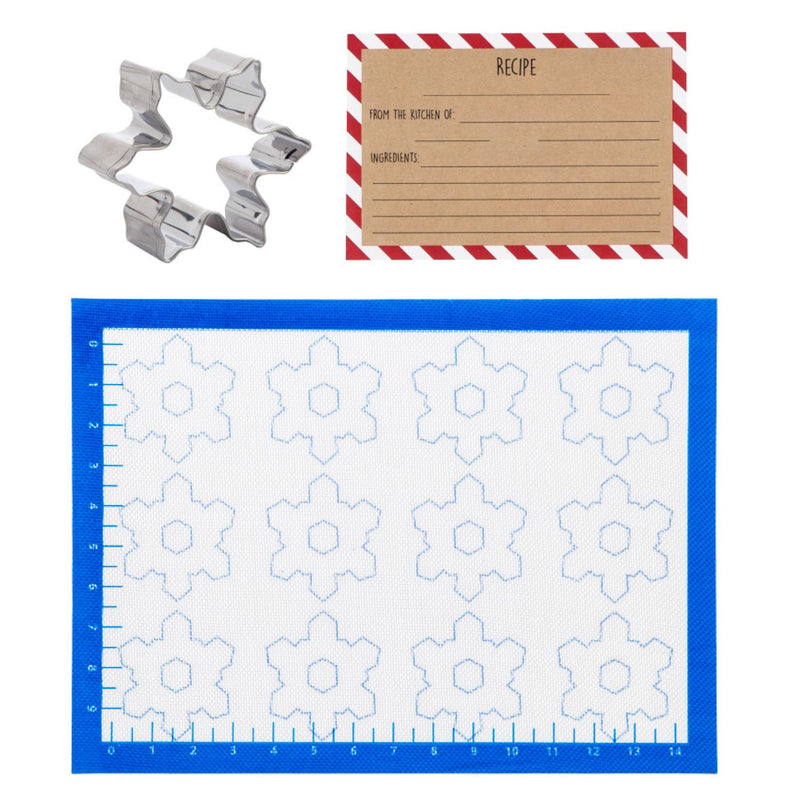 Evergreen Silicone Baking Mat with Recipe Card and Cookie Cutter, Snowflake, 16'' x 11.65'' x 0.25'' inches