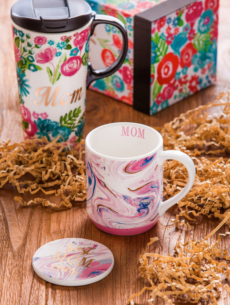 Evergreen Ceramic Cup w/ Ornament/Coaster Gift Set, 10 oz., Mom, 4.65'' x 4.06'' x 3.19'' inches