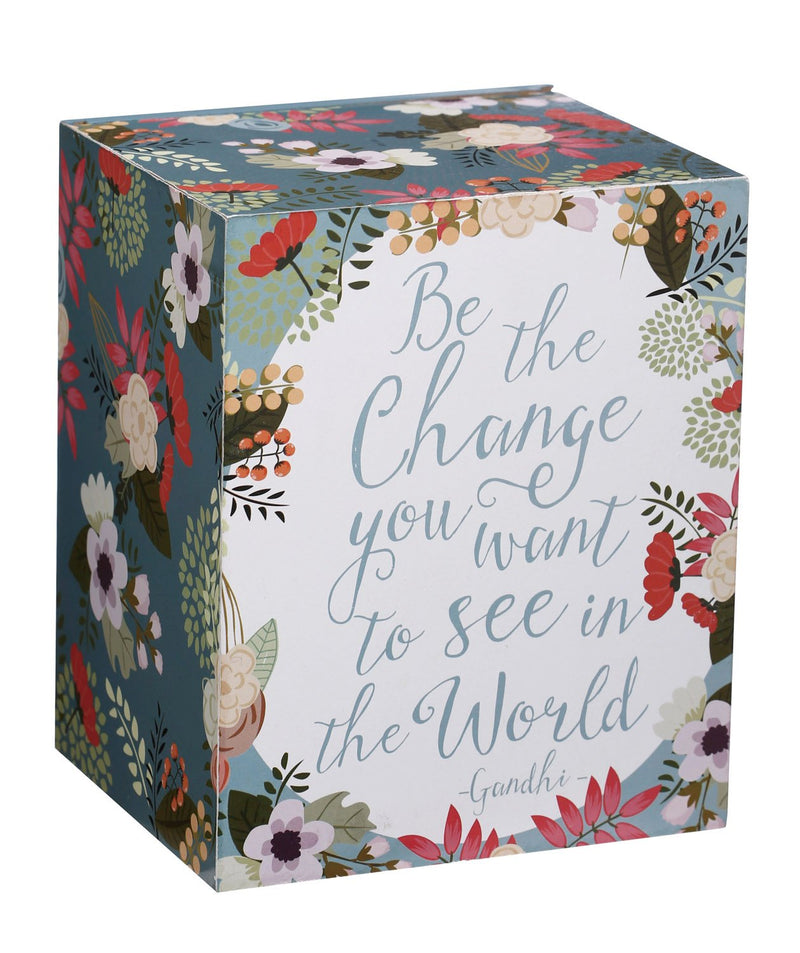 Evergreen Plock Box & Ceramic Cup, Be the Change, 4.65'' x 3.78'' x 3.19'' inches
