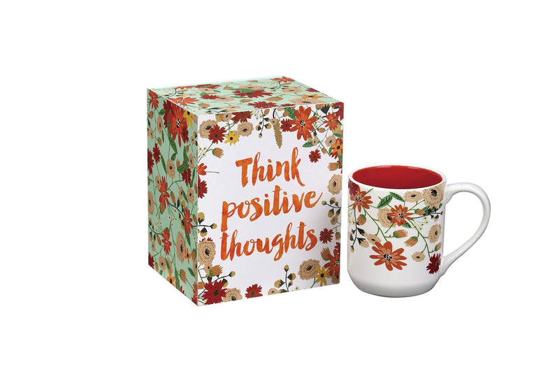 Evergreen Plock Box & Ceramic Cup, Think Positive Vibes, 4.65'' x 3.78'' x 3.19'' inches
