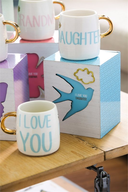 Box Sign & Ceramic Cup, Title Gift Set w/metallic accent, 12 OZ, I Love You Daughter,p27136863c