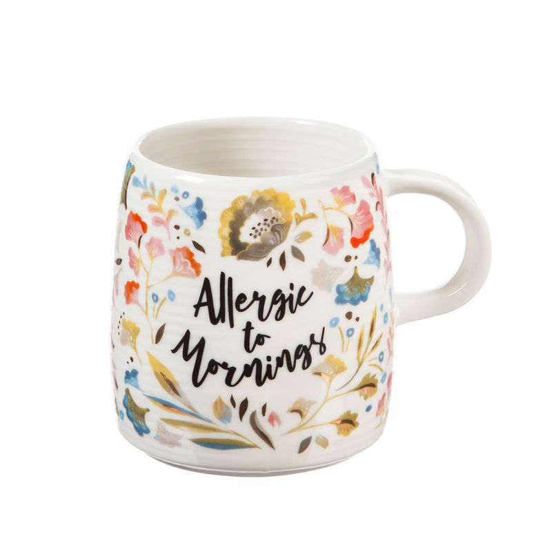 Evergreen Ceramic Cup and Sock Gift set, 12 OZ, Allergic to Mornings, 4.5'' x 3.5'' x 3.75'' inches