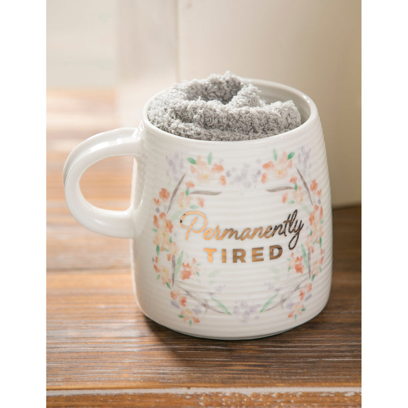 Ceramic Cup and Sock Gift set, 12 OZ, Permanently Tired,p2978010