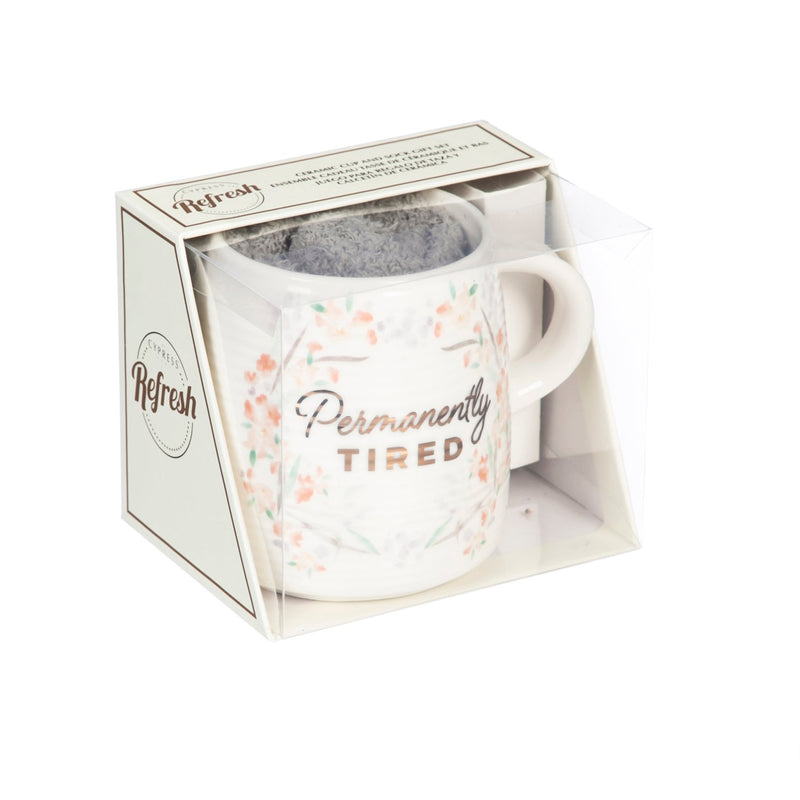 Ceramic Cup and Sock Gift set, 12 OZ, Permanently Tired,p2978010