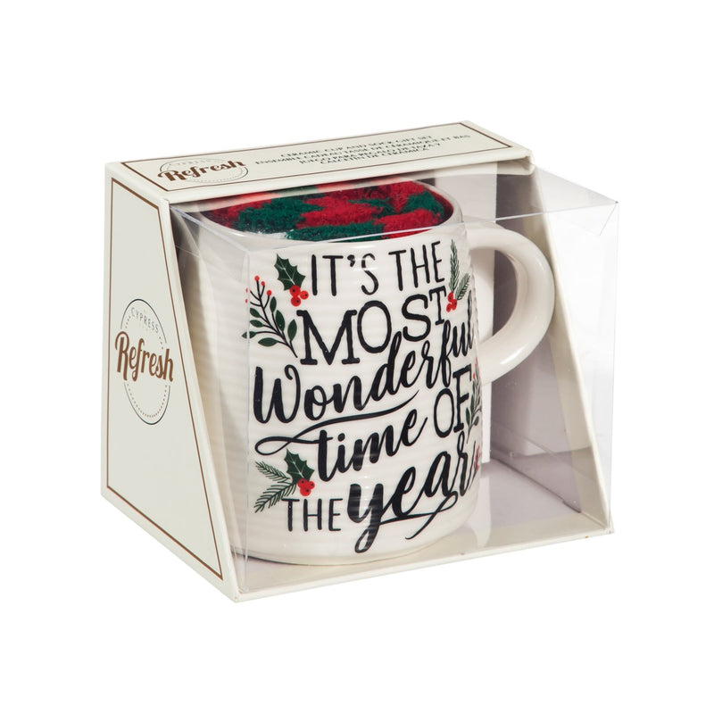 Ceramic Cup and Sock Gift set, 12 OZ, It's the Most Wonderful Time of the Year,p2978013