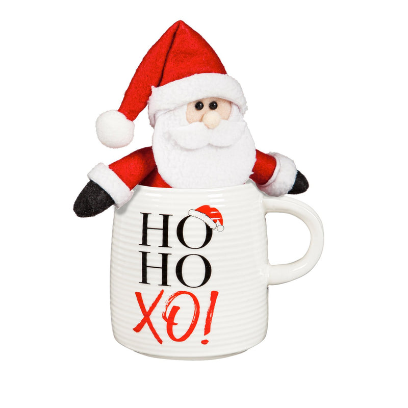 12 OZ Ceramic Cup with 5" Plush Holiday Santa