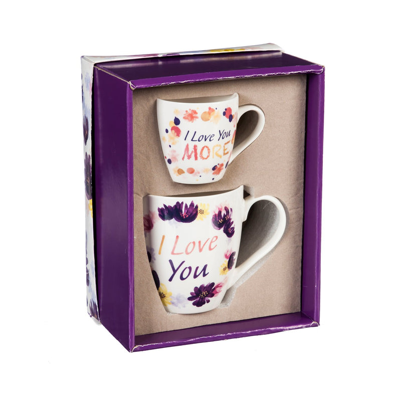 Evergreen Mommy and Me Ceramic Cup Gift Set, I love you/I love you more, 5.63'' x 4.09'' x 4.41'' inches
