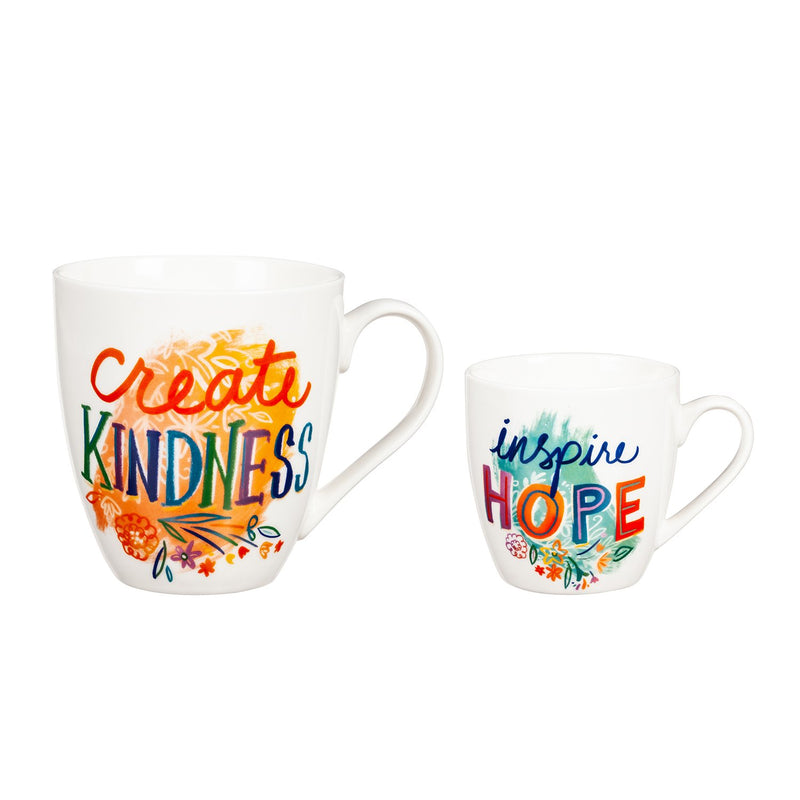 Evergreen Mommy and Me Ceramic Cup Gift set, 17 OZ and 7 OZ, Create Kindness/Inspire Hope, 5.63'' x 4.09'' x 4.41'' inches