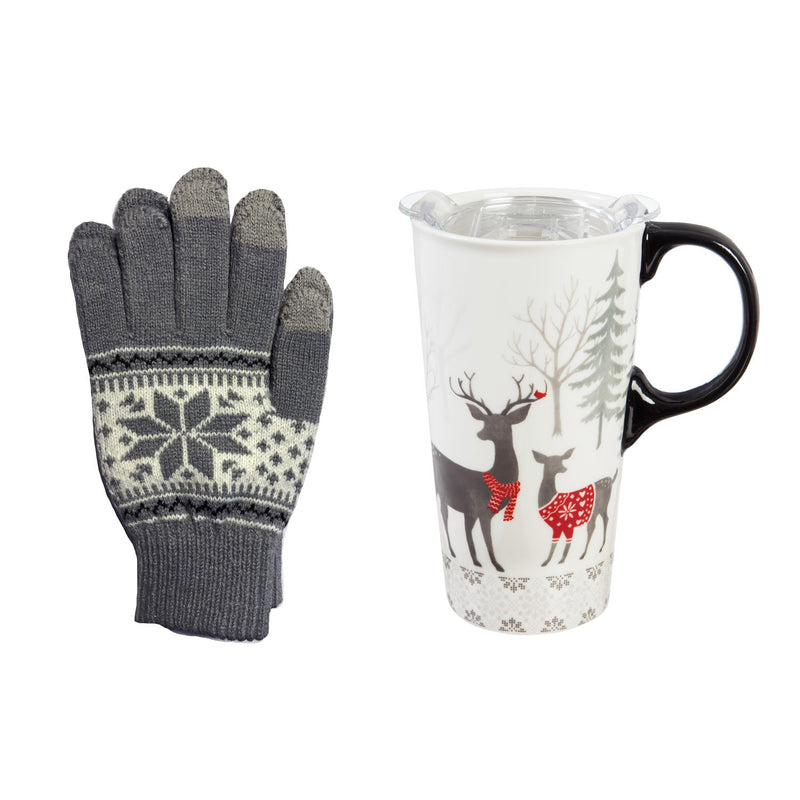 Ceramic Travel Cup, 17 OZ. ,w/ Tritan Lid and Glove Gift Set, White Woods,p32817140