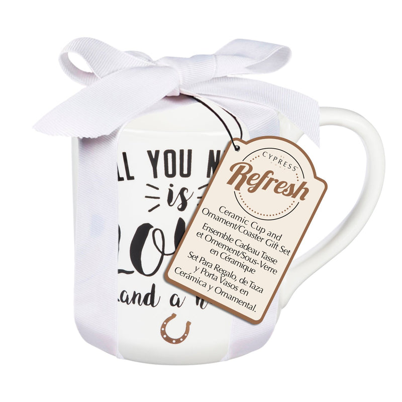 Ceramic Cup, 10 OZ, with Ornament/Coaster Gift Set, All you need is love...and a horse,p3319003