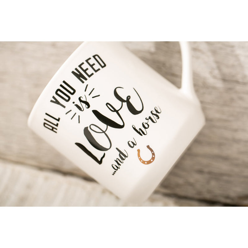 Evergreen Ceramic Cup, 10 OZ, with Ornament/Coaster Gift Set, All you need is love...and a horse, 4.15'' x 3.19'' x 4.06'' inches