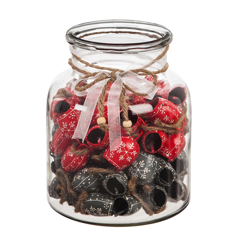 Bell Ornament in Jar, Grey/Red, 2 Designs, 40 of each, 80 pcs total, 6.5"x6.5"x8"inches