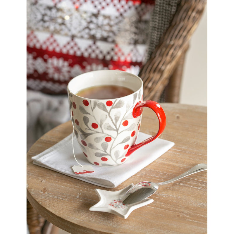 Evergreen Ceramic Cup O' Java with Teabag Holder, 17 OZ, Yuletide, 5.87'' x 4.12'' x 4.75'' inches