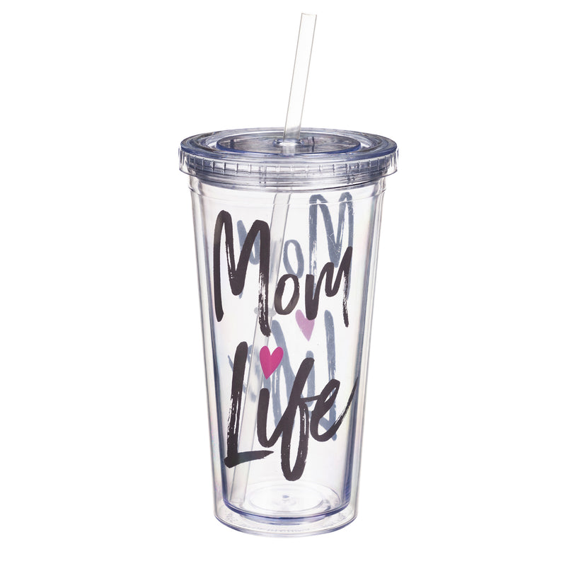 Evergreen XL Insulated 18 OZ Acrylic Tumbler with Straw and Cap, Mom Life, 4'' x 4'' x 7'' inches