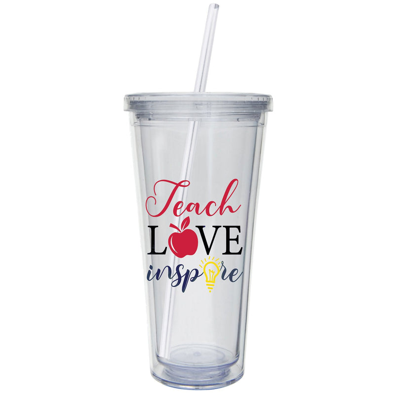 Evergreen XL Insulated 18 OZ Acrylic Tumbler with Straw and Cap, Teach Love Inspire, 4'' x 4'' x 7'' inches