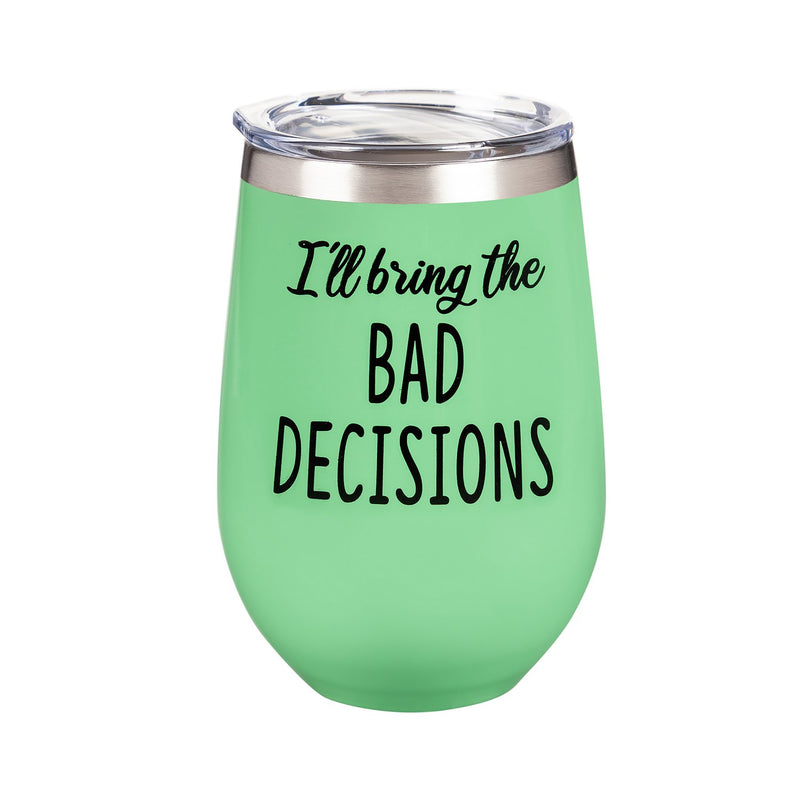 Evergreen Double Wall Vacuum Wine Tumbler Gift Set, Set of 2, 12 OZ, Bad Decisions/Bail Money, 2.72'' x 2.95'' x 5.12'' inches