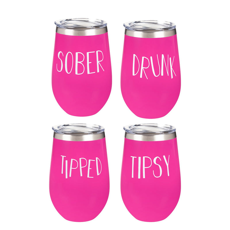 Double Wall Vacuum Wine Tumbler Gift Set, Set of 2, 12 OZ, Double-sided:  Tipsy/Tipped & Sober/Drunk,p3755002