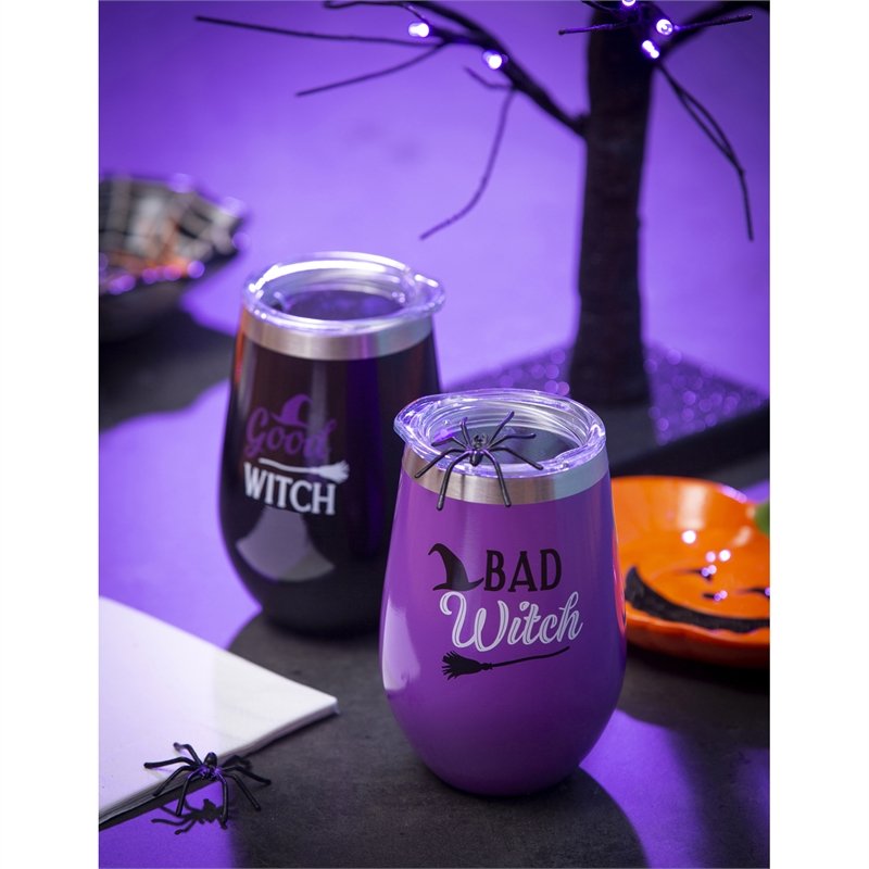 Double Wall Vacuum Wine Tumbler Gift Set, Set of 2, 12 OZ, Good Witch/Bad Witch