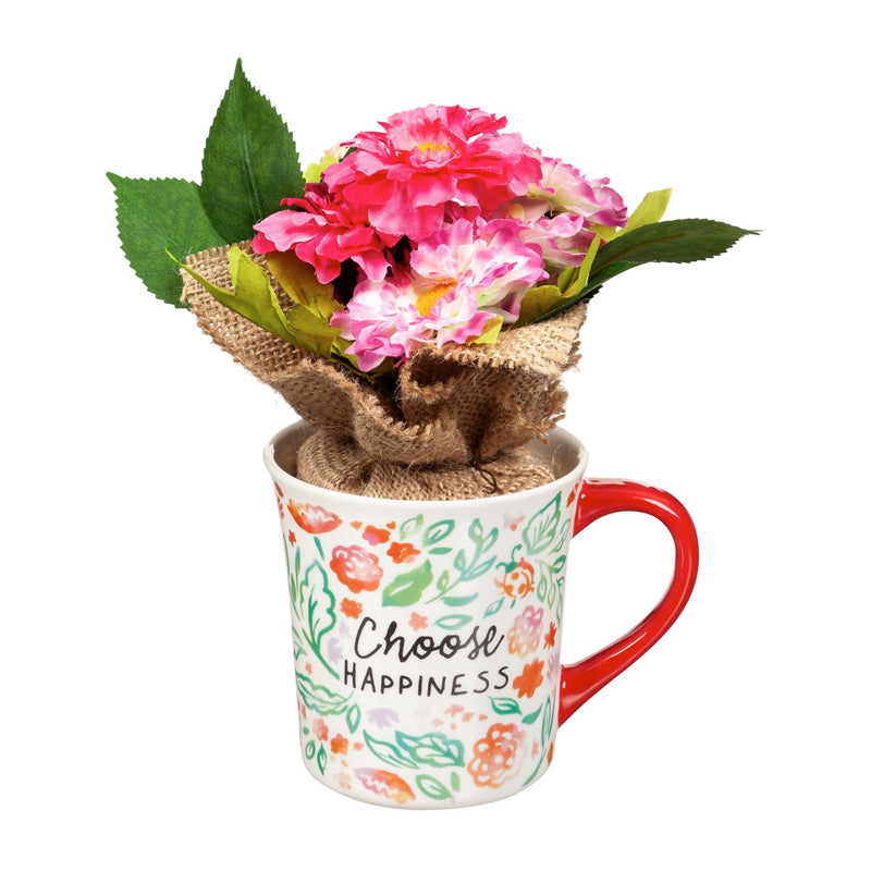 Coffee Cup and Floral Gift Set, 8 OZ, Choose Happy,p3758002