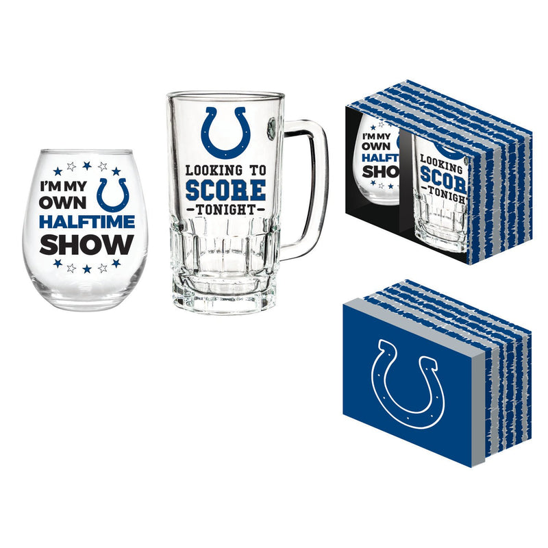 Indianapolis Colts, Stemless 17OZ Wine & Beer 16 OZ  Gift Set, 5.4"x3.4"x6.2"inches