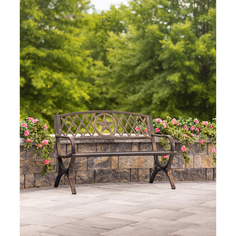 Evergreen Deck & Patio Decor,Metal Garden Bench, Lone Star,44.88x23.62x31.3 Inches