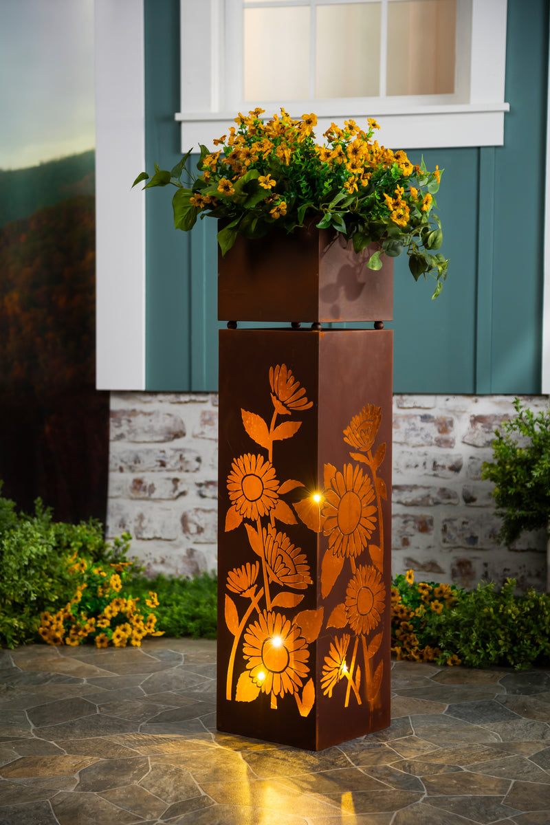 Tall Metal Planter With LED Lights, Sunflowers,pha311