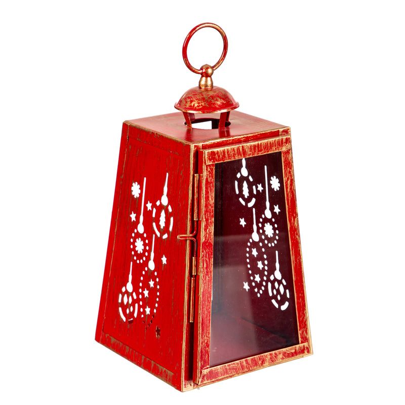 Metal and Glass Christmas Decorative  Lantern, Red,pha335