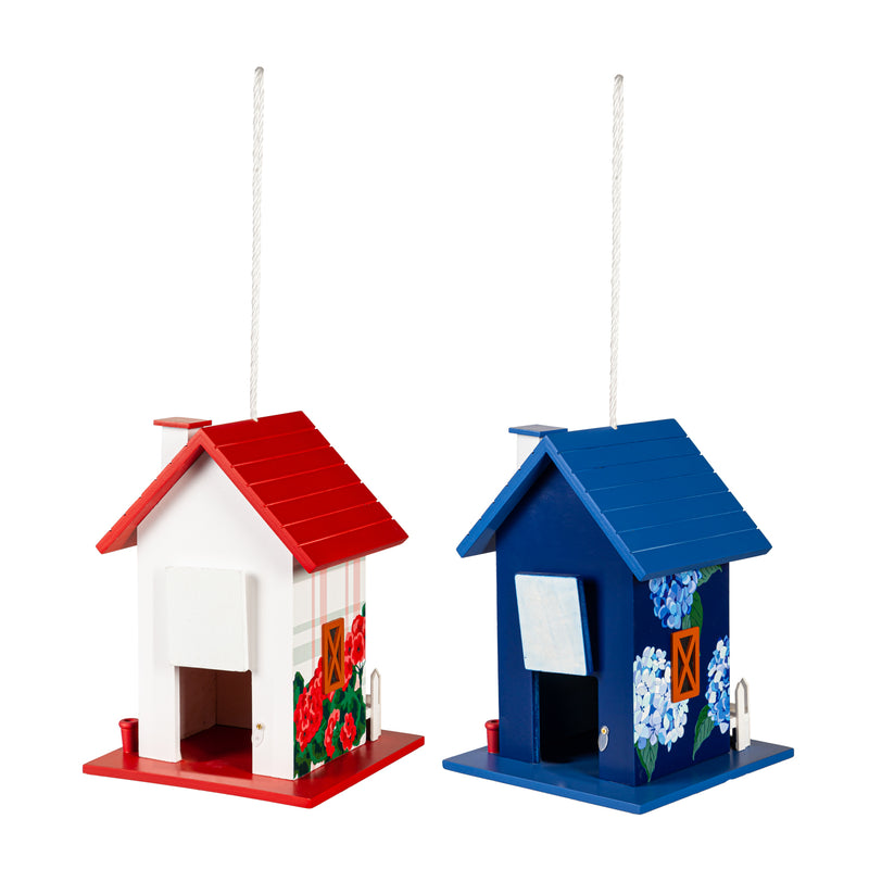 Evergreen Bird House,Bird House, Red and Blue 2 Asst,7x7x9.75 Inches