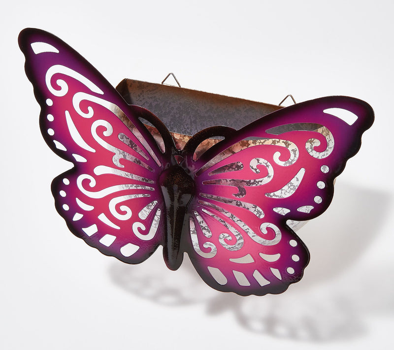 Evergreen Deck & Patio Decor,Hanging Butterfly Planter, Purple,5.5x10.75x13.75 Inches