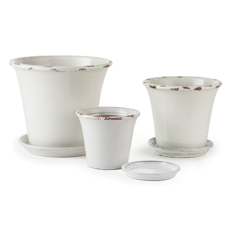 Napa Home Garden, TRUMPET POTS W/ SAUCERS WHT ,SET OF 3,sr212