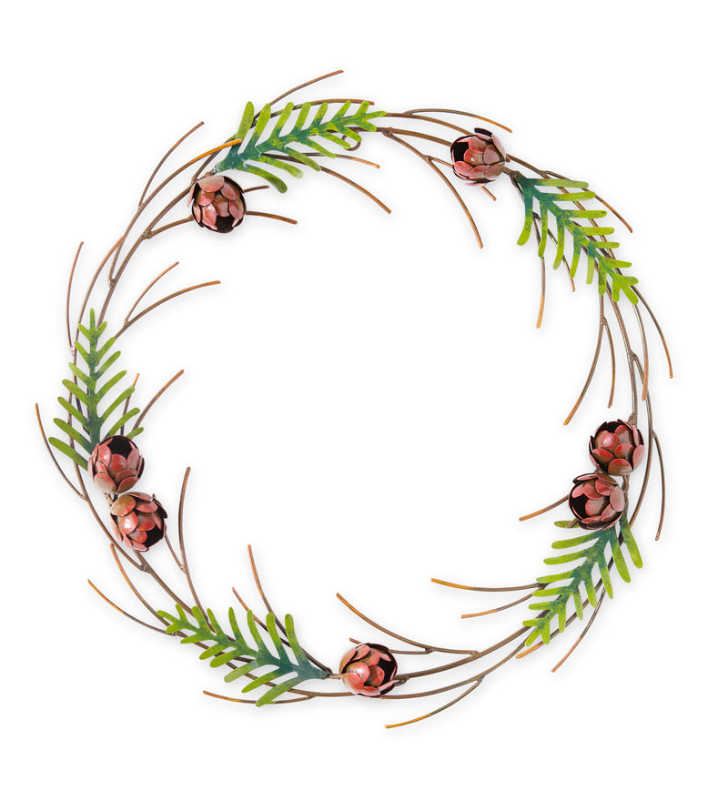 Handcrafted Metal Pine Branches and Pinecones Indoor/Outdoor Wreath, 19.5"x2"x19.5"inches
