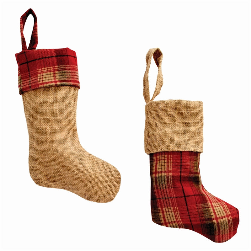 Napa Home Garden, MINI PLAID & BURLAP STOCKINGS ,SET OF 2,z4544rdm