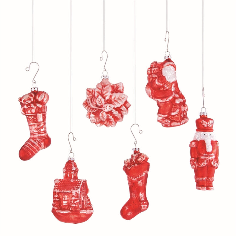 Napa Home Garden, NOSTALGIC GLASS ORNAMENTS ,SET OF 6 RED,z5169rd