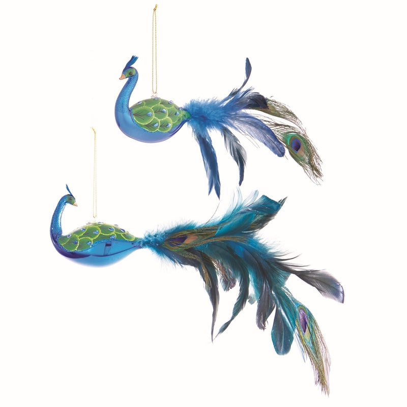 Napa Home Garden, PEACOCK GLASS ORNAMENTS ,SET OF 2,z5186bgr