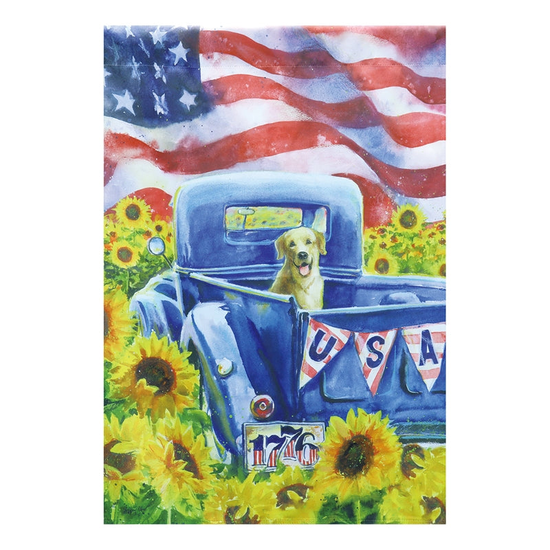 Evergreen House Flag,Patriotic Truck and Dog House Flag,0.15"X29"X43"