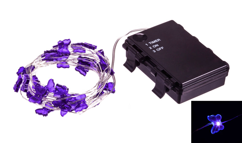 Battery Powered Acrylic Icon String Lights, Purple Butterfly, 0.25"x0.25"x120"inches