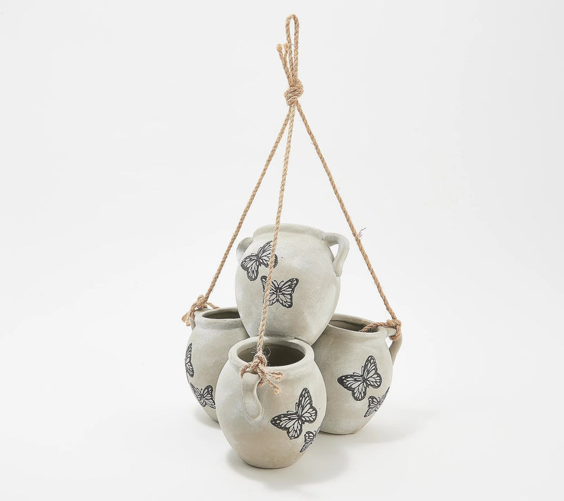Hanging pot planter, white wash, 10.24"x10.24"x4.22"inches