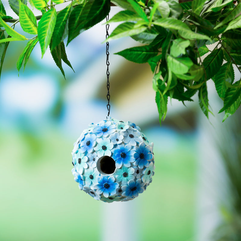 Resin birdhouse,   Blue Hydrangea, 7.2"x7.5"x4.13"inches